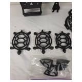 Collection of Cast Iron Decorative Items including Turtle Trivets and Wall Sconces