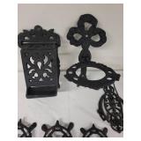Collection of Cast Iron Decorative Items including Turtle Trivets and Wall Sconces