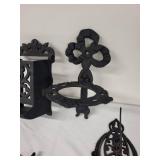 Collection of Cast Iron Decorative Items including Turtle Trivets and Wall Sconces