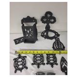 Collection of Cast Iron Decorative Items including Turtle Trivets and Wall Sconces