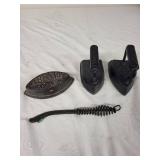 Collection of Antique Sad Irons and Brush