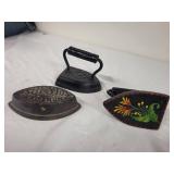 Collection of Antique Sad Irons and Brush