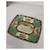 Vintage Vanity Set with Mirror, Morimura Hand Painted Tray, and Decorative Music Box