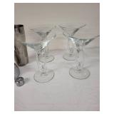 Stainless Steel Cocktail Shaker with Set of 4 Martini Glasses