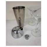Stainless Steel Cocktail Shaker with Set of 4 Martini Glasses