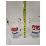 Set of 2 Vintage Schmidt Beer Glass Pitchers