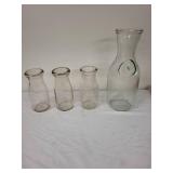 Vintage Milk Bottles and Water Caraffe