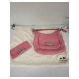 Coach Pink Leather Shoulder Bag and Wallet Set with Dust Bag