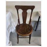 Antique Oak Wood Dining Chair with Decorative Backrest