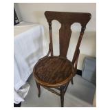 Antique Oak Wood Dining Chair with Decorative Backrest