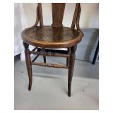 Antique Oak Wood Dining Chair with Decorative Backrest