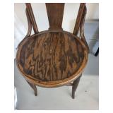 Antique Oak Wood Dining Chair with Decorative Backrest