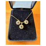 Gold Necklace and Earring Set with Sapphire Stones