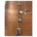 Antique Gold Tone Charm Necklace with Heart and Book Pendants