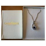 Silver Necklace with Blue Teardrop Pendant and Chain