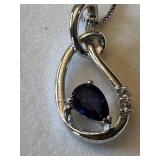 Silver Necklace with Blue Teardrop Pendant and Chain
