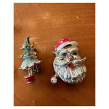 Vintage Brooch Set with Dog, Santa, and Christmas Tree