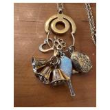Vintage Gold-Toned Charm Necklace with Unique Pendants