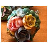 Vintage Porcelain Floral Shell Earrings and Brooch