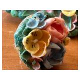 Vintage Porcelain Floral Shell Earrings and Brooch