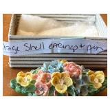 Vintage Porcelain Floral Shell Earrings and Brooch