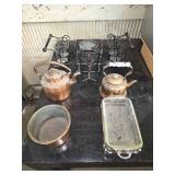 Copper Kettles and Boiler W/ other tableware