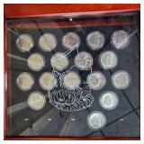 Kennedy Halves Collection 50c(1-1964 and 1-1968) with 5 tray glass top display (38 Coins all BU)