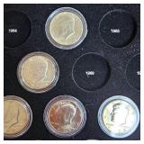 Kennedy Halves Collection 50c(1-1964 and 1-1968) with 5 tray glass top display (38 Coins all BU)