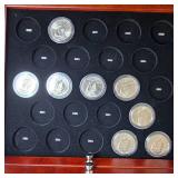 Kennedy Halves Collection 50c(1-1964 and 1-1968) with 5 tray glass top display (38 Coins all BU)