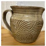 Artisan Crafted Ribbed Pottery Pitcher by Parrish