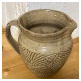 Artisan Crafted Ribbed Pottery Pitcher by Parrish
