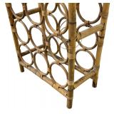 1980s Vintage Curved Bamboo Rattan Wine Rack Display / Bamboo Rattan 12 Bottle Rack Stand Holder