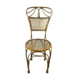 Gold Painted Metal Bistro Chair with Intricate Back Design
