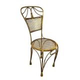 Gold Painted Metal Bistro Chair with Intricate Back Design