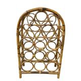 1980s Vintage Curved Bamboo Rattan Wine Rack Display / Bamboo Rattan 12 Bottle Rack Stand Holder