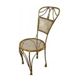 Gold Painted Metal Bistro Chair with Intricate Back Design