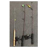 Six Fishing Poles with Two Red Wolf Reels