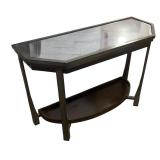 Mahogany Finish Console Table with Glass Inset
