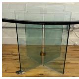 Glass Round Dining Table with Modern Base Design