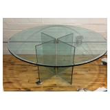 Glass Round Dining Table with Modern Base Design