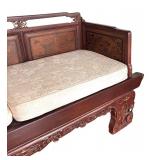 Vintage Opium Bed with Intricate Carvings and Cushions