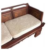 Vintage Opium Bed with Intricate Carvings and Cushions