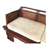 Vintage Opium Bed with Intricate Carvings and Cushions