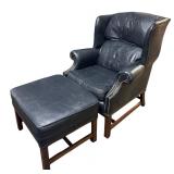 Navy Blue Leather Chair with Ottoman by Classic Leather
