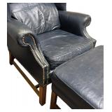 Navy Blue Leather Chair with Ottoman by Classic Leather