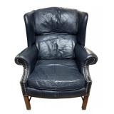 Navy Blue Leather Chair with Ottoman by Classic Leather