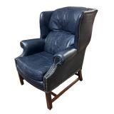 Navy Blue Leather Chair with Ottoman by Classic Leather