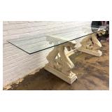 Vintage Hollywood Regency Chinoiserie Asian Dragons Statue Glass Console Table