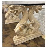 Vintage Hollywood Regency Chinoiserie Asian Dragons Statue Glass Console Table