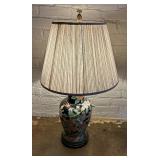 Vintage Chinoiserie Table Lamp / Birds Tropical Floral Asian Vase Lamp